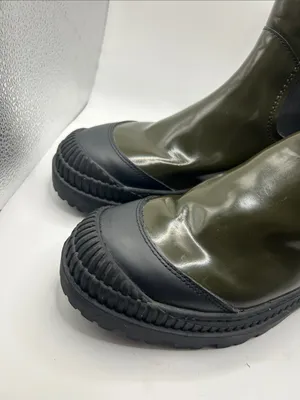 Scotch & Soda olive green leather and black combat boots Connie size 7.5 US moto thumbnail 3