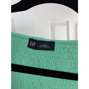 Gap Smocked Button Front Top Womens Size L Tall Green Puff Sleeve Cotton Modal thumbnail 3