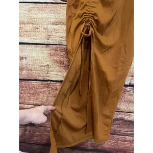 Free People Maxi Dress Bodycon Cinch Tie Slit Rust Orange Minimalist Fall Small thumbnail 2