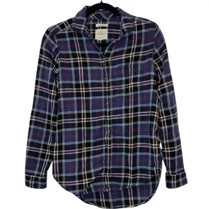 American Eagle Boyfriend Fit Plaid Flannel Button-Up Shirt XS thumbnail 1