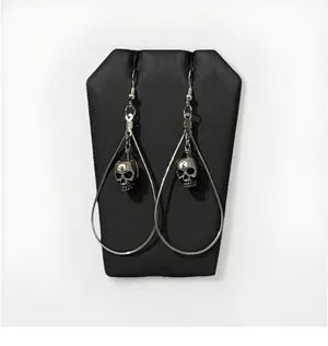 Handmade Gothic Skull Teardrop Hoop Earrings Silver Dangle Punk Halloween Emo thumbnail 6