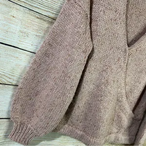 pink chunky knit sweater women size Small wrap front pullover thumbnail 7