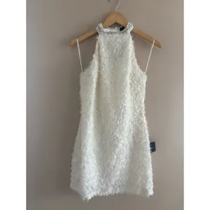 Lulus Absolutely Luxe Cream Textured Pearl Halter Mini Dress Size Medium Bridal thumbnail 4
