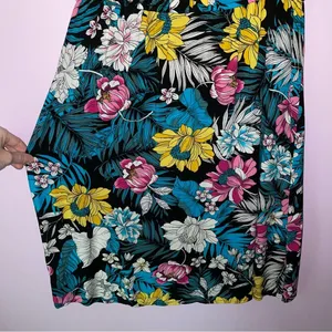 Ana Size 8 Midi Dress Black w Colorful Tropical Floral Print Ruffle Casual thumbnail 4