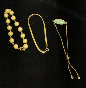 Unbranded Bracelet Set OS Gold Faux Pearl Herringbone Green Stone Bolo‎ 3pc thumbnail 1