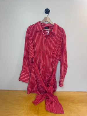 Bardot Malira Red White Stripe Draped Tie Shirt Mini Dress Size 6 NWOT thumbnail 7