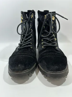 Betsey Johnson Bugsy Black Velvet Combat Boots Beaded Insect Bee Sz 8 Whimsigoth thumbnail 6