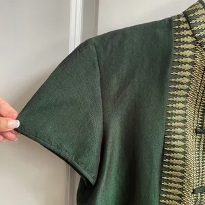 Handmade Blouse Women XS/S Green Gold Traditional Frog Button Mandarin Collar thumbnail 4