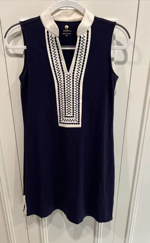 Spartina 449 Navy Blue & White Embroidered Dress Nautical Resort Preppy thumbnail 1