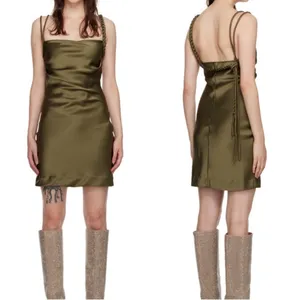House Of Harlow 1960 x Revolve Black Satin Braided Strap Slip Mini Dress M $210 thumbnail 3