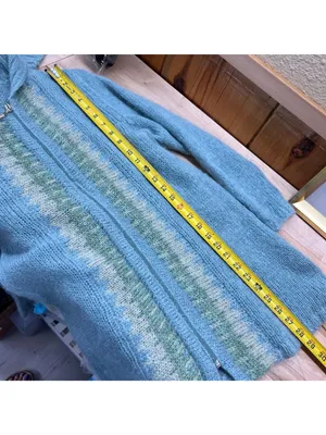 Margaret OLeary Cardigan Sweater Kid Mohair Blend Zip Front Blue Green Size 2 thumbnail 11