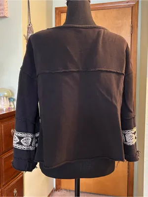 Free People Santa Maria pullover black & cream geometric embroidery size M thumbnail 3