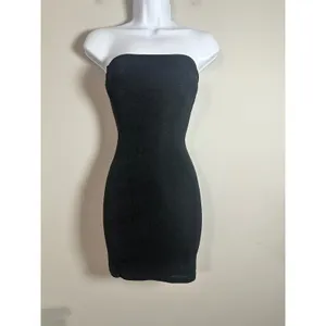 White Fox Youre The Reason Mini Dress Black Shimmer Strapless Bodycon‎ XS thumbnail 2