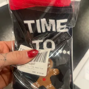 NWT‎ Funny Red and Black Time to Get Baked Unisex Holiday Gingerbread Socks thumbnail 3
