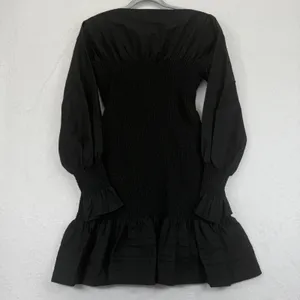 Derek Lam 10 Crosby Mini Dress Size 6‎ Black Long Sleeve Smocked Ruffle Cotton thumbnail 9