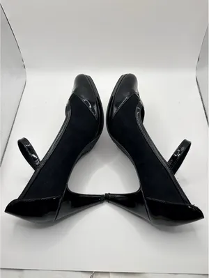 Dexflex Comfort Black Pump Pointed Toe Faux Suede Patent Ankle Strap Heels 8.5 thumbnail 2