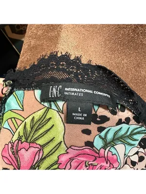 I.N.C. Floral Leopard Print Lingerie Romper with Black Lace Trim – Size Large thumbnail 9