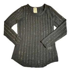 Vocal Black Rhinestone Studded Long Sleeve Knit Top Small Style Y2K USA Made thumbnail 2