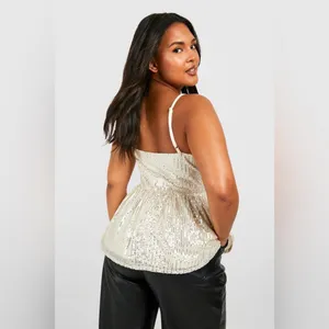 Boohoo Sequin Tank Top Peplum Camisole Size 18 thumbnail 2