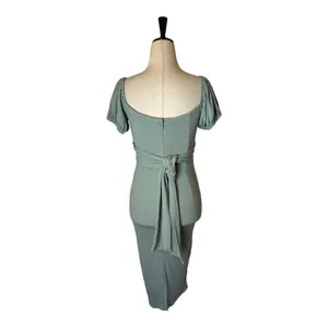 Angel Biba Dress Women Medium Green Knit‎ Sweetheart Neck Tie Waist Sheath Midi thumbnail 4