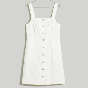 Madewell Denim Square-Neck Sleeveless Mini Dress in Tile White Size 16 thumbnail 4