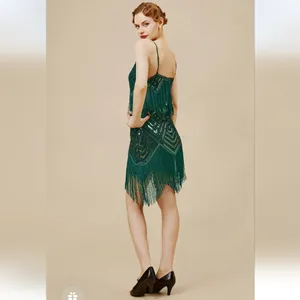 BABEYOND NWT 1920s Green Sequin Fringe Flapper Gatsby Party Dress Size M thumbnail 2