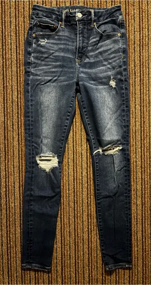 American Eagle Women’s Distressed Skinny Jeans - Dark Blue thumbnail 1