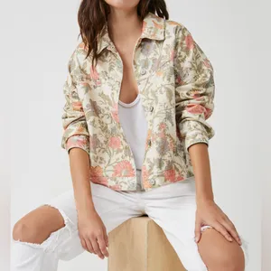 We The Free People Opal Swing‎ Floral Denim Jacket Bohemian thumbnail 1