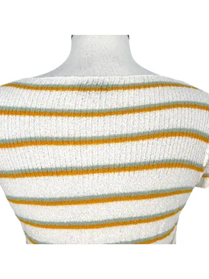 Madewell Striped Short Sleeve Knit Top White Yellow Casual 70s Retro Size Small thumbnail 5