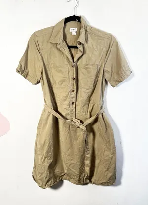 J.Crew‎ Utility Dress Womens Size 4 Tan Khaki Lyocell Cotton Button Front Belted thumbnail 1