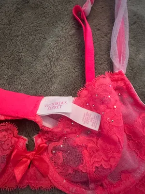 Victoria’s Secret Lacey hot pink rhinestones bra thumbnail 2
