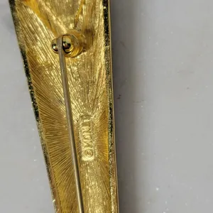 Monet Vintage Enamel Brooch Pin Black Gold Tone Art Deco Statement Jewelry thumbnail 14
