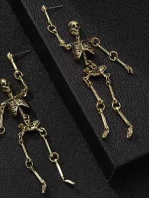 Skeleton Dangle Earrings Silver Tone Gothic Halloween Creepy Spooky Jewelry thumbnail 4