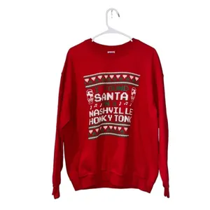 Gildan‎ Heavy Blend Sweatshirt Unisex Large Red Christmas Santa Nashville thumbnail 2