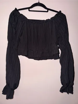 Altar'd State Black Off-Shoulder Ruffle Crop Top thumbnail 1