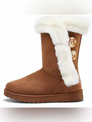 SO Tan Faux-Suede Winter Boots with Cream Faux-Fur Trim Size 11 thumbnail 15