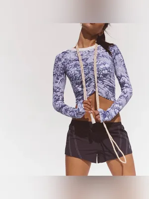 NWOT Free People FP Movement Tempo Ruched Printed Long Sleeve - navy floral - S thumbnail 3