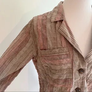 🌻Free People🌻 High Tide Pink Sands Striped Button Down Long Sleeve Shirt thumbnail 5
