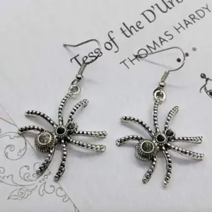 Gothic Spider Silver Tone Dangle Earrings Drop Halloween Witch Spooky Scary thumbnail 2