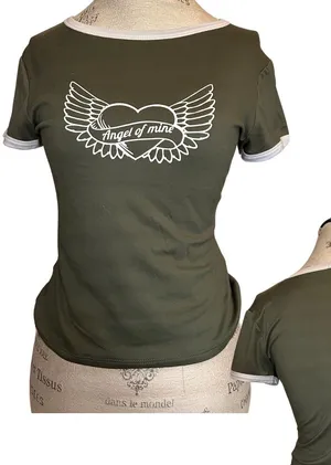 Charlotte Russe Top Army Green Angel Decal thumbnail 1