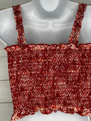 Free People Thalia Smocked Crop Top Red Boho Cottagecore Summer Size Large thumbnail 4