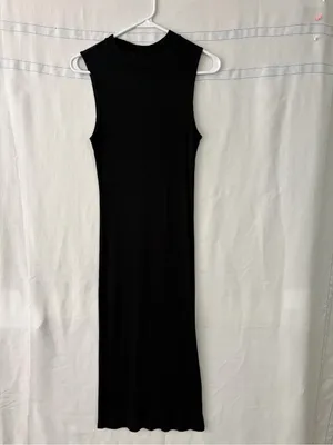 Leith women’s size M Black Ribbed Mock Neck Sleeveless Midi Dress (E76) thumbnail 4