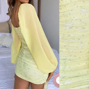 That’sSoFetch Lorde Ruched Puff Sleeve Mini Dress: Yellow Ditsy Floral thumbnail 11