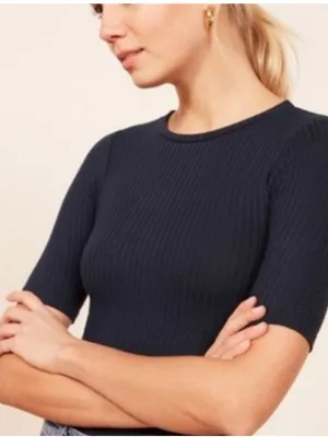 Reformation Janine Black Ribbed Tee Size Small thumbnail 3