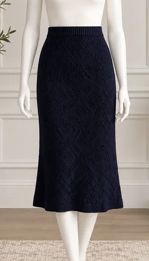 Fishman 1996 Womens Skirt Navy Blue Diamond Pointelle Knit Midi Size Medium thumbnail 1