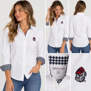 peter millar georgia bulldogs flip cuff button up womens Gingham thumbnail 2