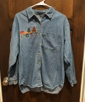 Vintage honors Christmas embroidered denim button up thumbnail 1