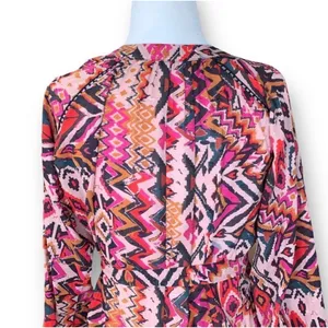 Zara Angie Belted Abstract Print Mini Dress Pink Red Boho‎ Ruffle Drop Waist XS thumbnail 7
