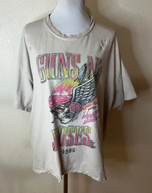 Daydreamer Guns N’ Roses 1985 Flaming Skull distressed trashed tee shirt XL thumbnail 1