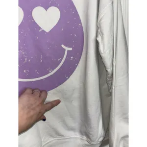Smiley Face Oversized Sweatshirts Purple Made in USA L/XL Garment Dyed thumbnail 5